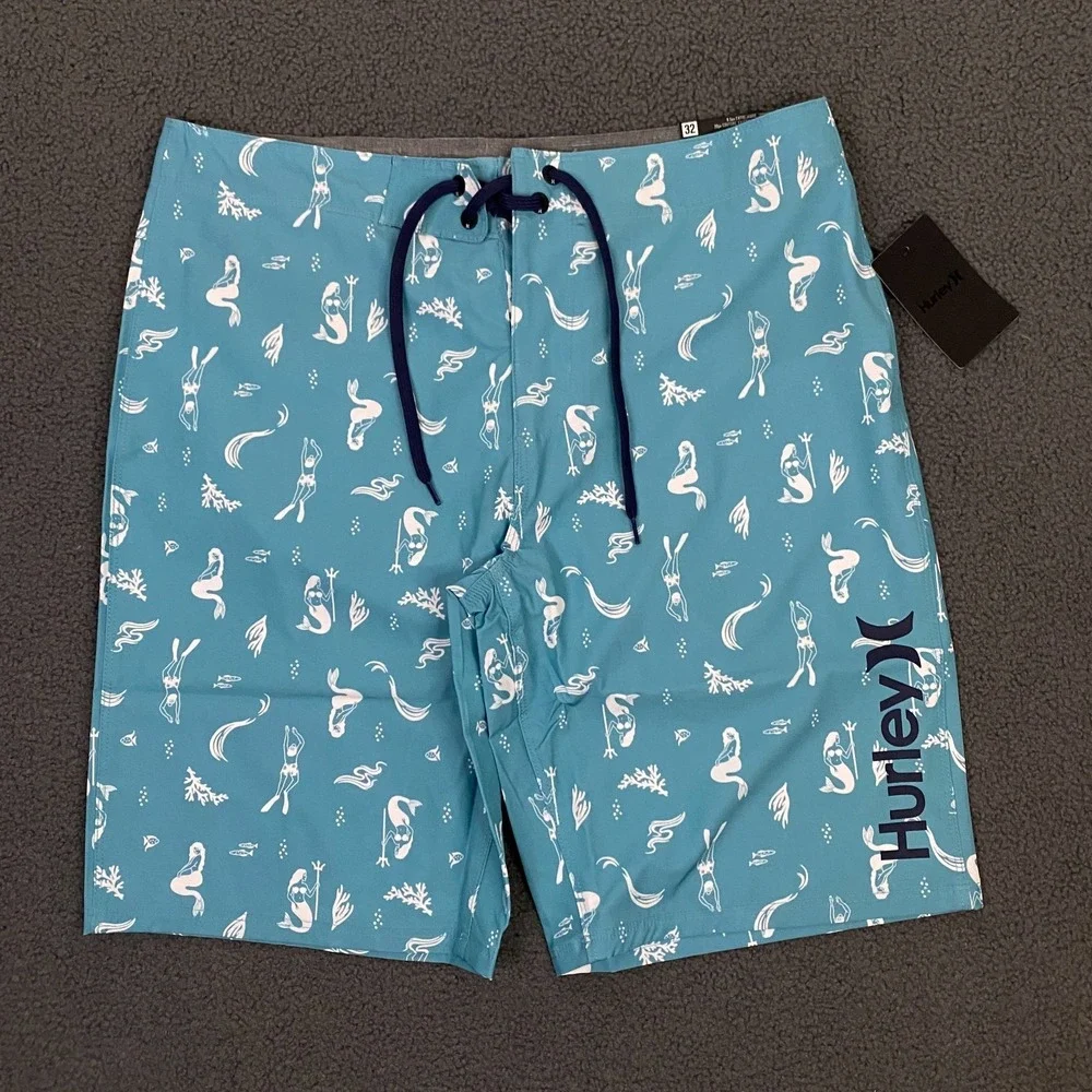Hurley Deep Sea AOP Swim Board Short Mens 32 Blue Seadoo 9.5
